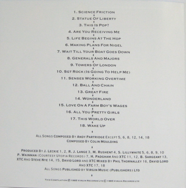 XTC - The Compact XTC - The Singles 1978-85 CD | Virgin (CDV 2251) - 4 XTC - The Compact XTC - The Singles 1978-85 CD | Virgin (CDV 2251) - 4