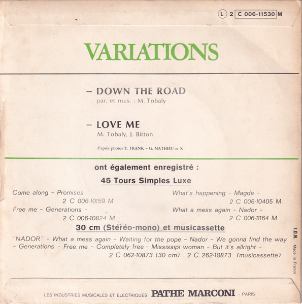 Variations - Down The Road / Love Me | Pathé (2C 006-11530 M) - 2