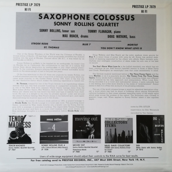 Sonny Rollins - Saxophone Colossus | Analogue Productions (LP 7079) - 2 Sonny Rollins - Saxophone Colossus | Analogue Productions (LP 7079) - 2