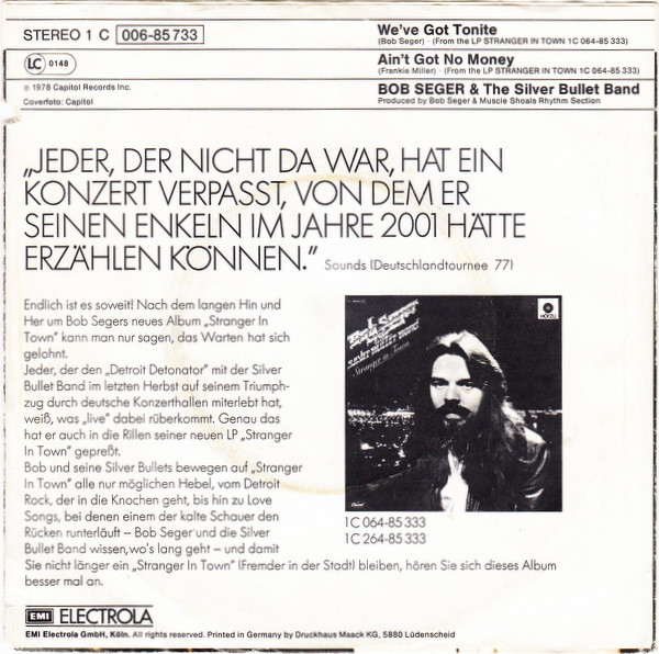Bob Seger And The Silver Bullet Band - We've Got Tonite | Capitol Records (1C 006-85 733) - 2
