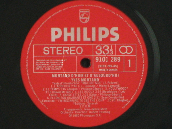 Yves Montand - Montand D'Hier Et D'Aujourd'Hui | Philips (9101 289) - 3