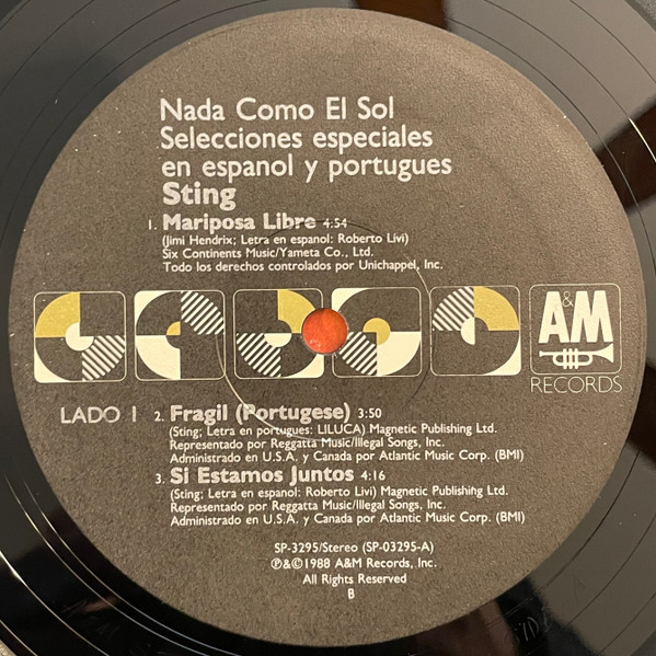 Sting - ...Nada Como El Sol | A&M Records (SP-3295) - 3