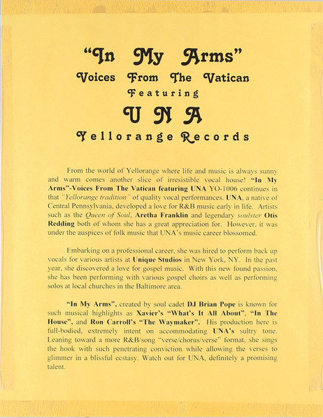 Voices From The Vatican Featuring Una - In My Arms | Yellorange (YO-1006) - 3