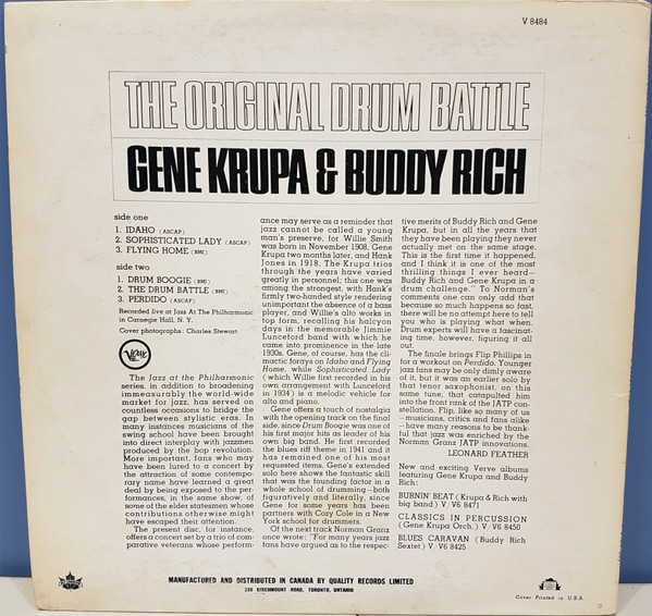 Gene Krupa & Buddy Rich - The Original Drum Battle! [Vinyl] | Verve Records (V-8484) - 2