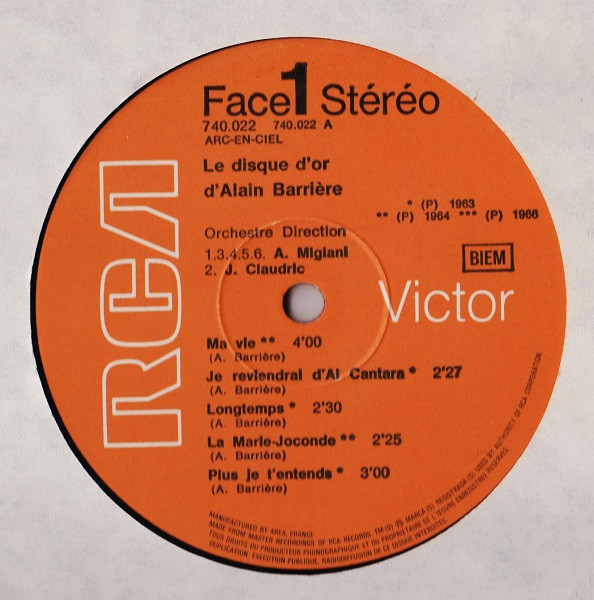 Alain Barrière - Le Disque D'Or D'Alain Barriere | RCA Victor (740.022) - 3
