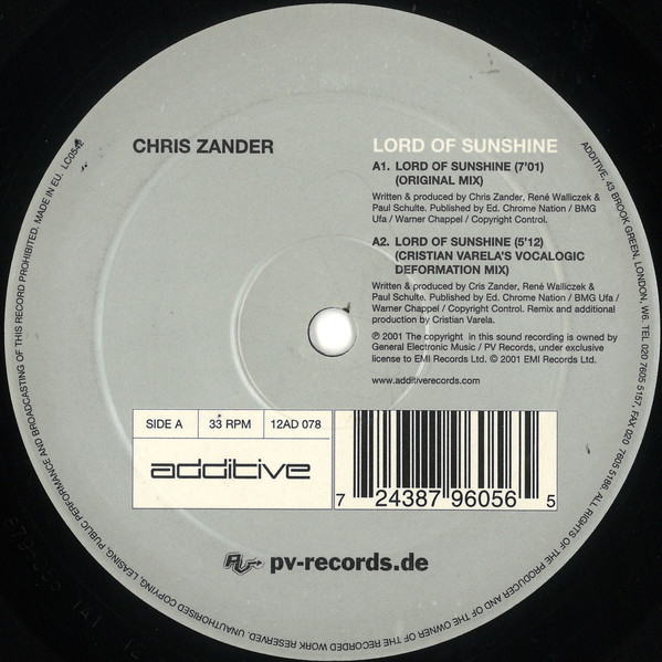 Chris Zander - Lord Of Sunshine | Additive (12AD 078) - 3