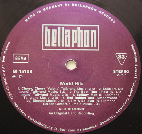Neil Diamond - World Hits | Bellaphon (BI 15108)
