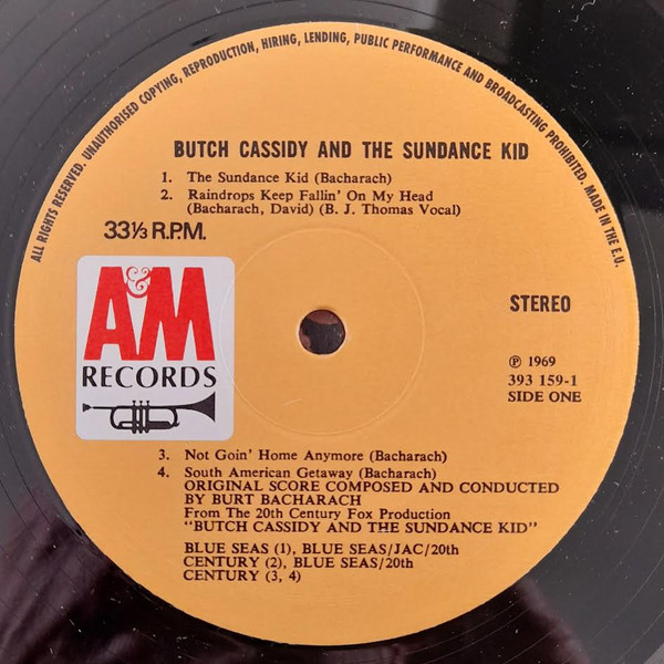 Burt Bacharach - Butch Cassidy And The Sundance Kid (Original Movie Soundtrack) | A&M Records (393 159 1) - 3