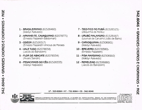 Os Coroas - Grandes Choros E Chorinhos | RGE (CD 342.6046) - 2