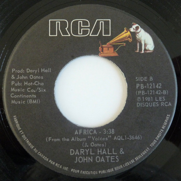 Daryl Hall & John Oates - Kiss On My List / Africa (7") [Vinyl] | RCA (PB-12142) - 2