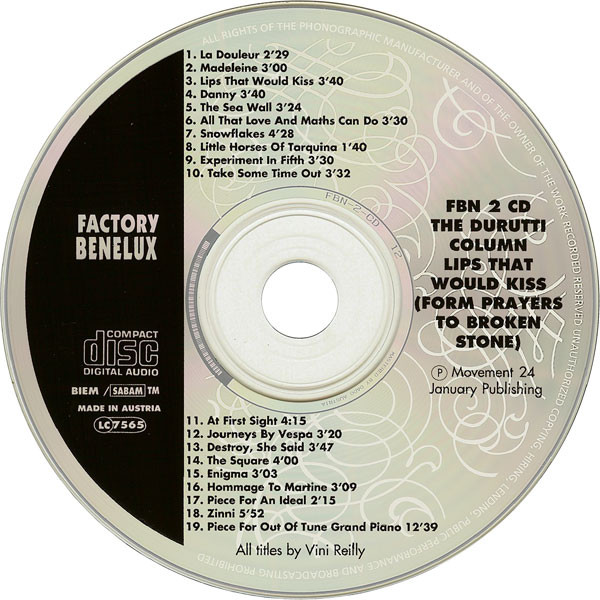 The Durutti Column - Lips That Would Kiss (Form Prayers To Broken Stone) | Factory Benelux (FBN 2 CD) - 3