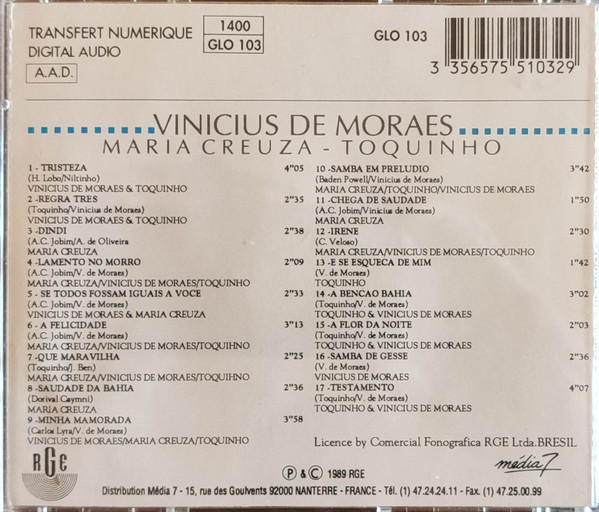 Vinicius De Moraes , Maria Creuza , Toquinho - Vinicius De Moraes - Maria Creuza - Toquinho | RGE (GLO103) - 2