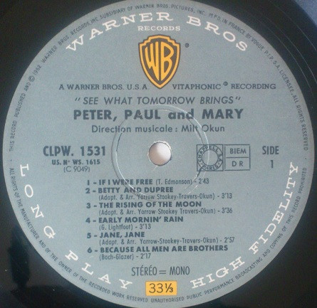 Peter, Paul & Mary - See What Tomorrow Brings | Warner Bros. Records (CLPW 1531) - 3