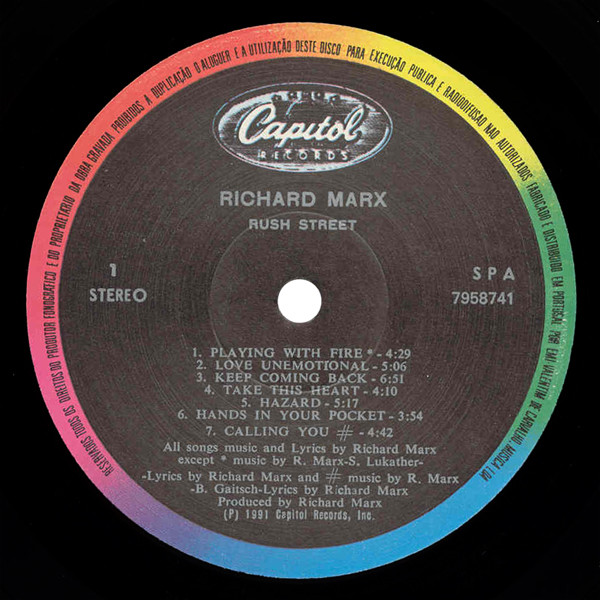 Richard Marx - Rush Street | Capitol Records (7958741) - 3