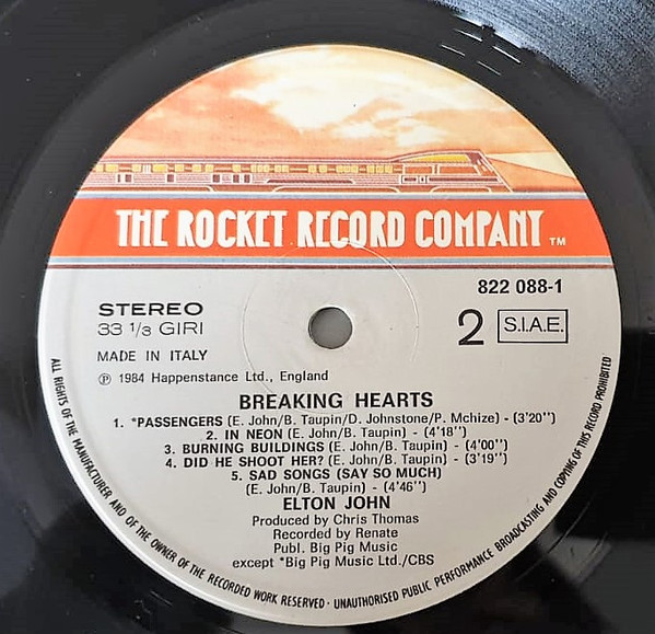 Elton John - Breaking Hearts | The Rocket Record Company (822 088-1) - 4
