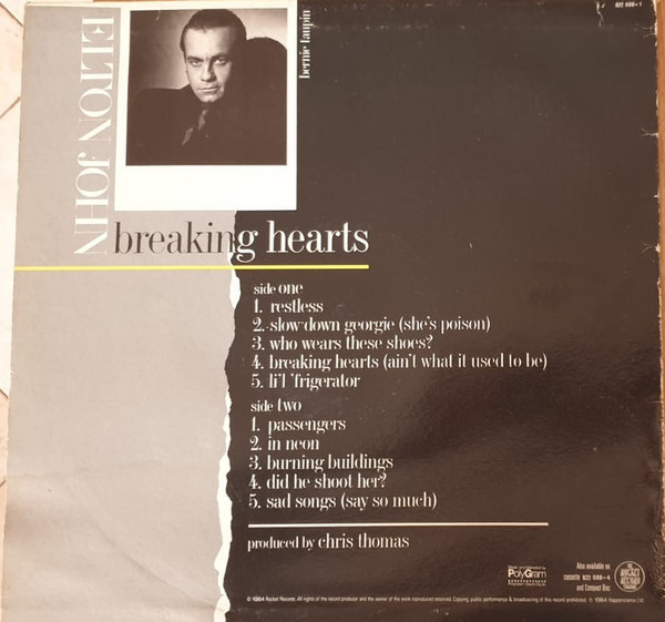 Elton John - Breaking Hearts | The Rocket Record Company (822 088-1) - 2
