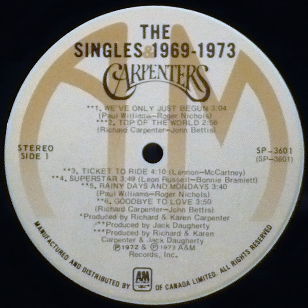 Carpenters - The Singles 1969-1973 [Vinyl] | A&M Records (SP 3601) - 3