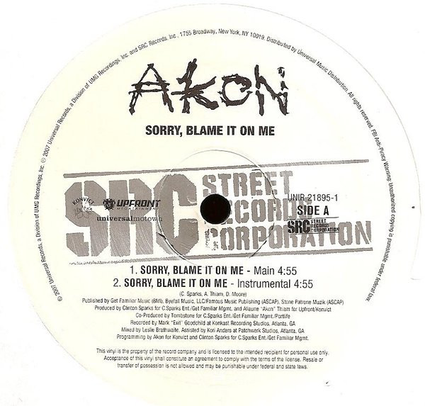 Akon - Sorry, Blame It On Me | Universal Motown (UNIR 21895-1) - 3