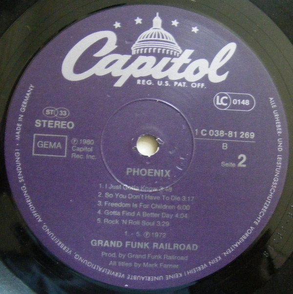 Grand Funk Railroad - Phoenix | Capitol Records (1 C 038-81 269) - 2 Grand Funk Railroad - Phoenix | Capitol Records (1 C 038-81 269) - 2