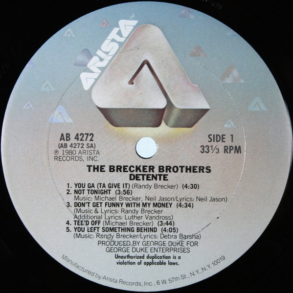 The Brecker Brothers - Detente | Arista (AB 4272) - 3 The Brecker Brothers - Detente | Arista (AB 4272) - 3