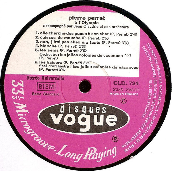 Pierre Perret - Enregistré En Public A L'Olympia | Disques Vogue (CLD 724) - 4