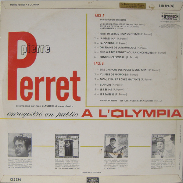 Pierre Perret - Enregistré En Public A L'Olympia | Disques Vogue (CLD 724) - 2
