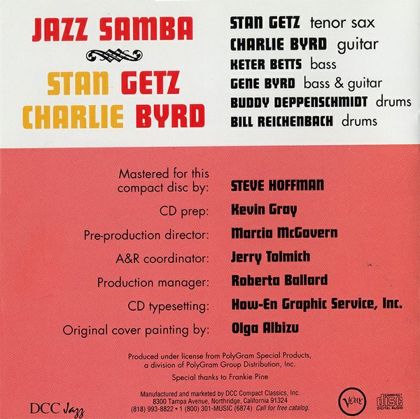 Stan Getz , Charlie Byrd - Jazz Samba CD | DCC Compact Classics (GZS-1069) - 3 Stan Getz , Charlie Byrd - Jazz Samba CD | DCC Compact Classics (GZS-1069) - 3