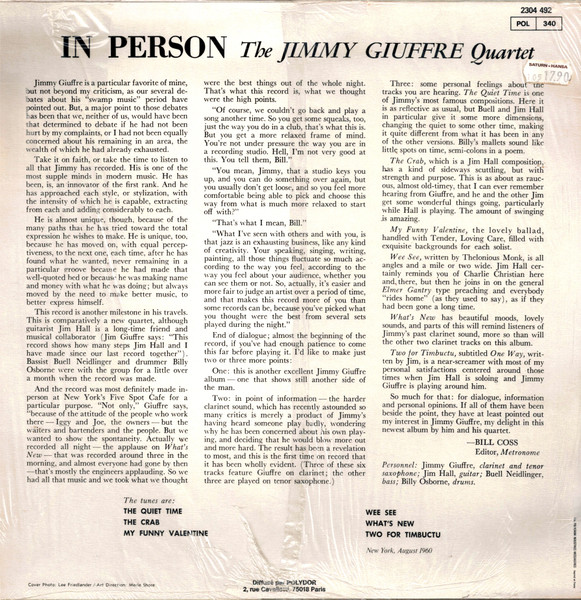 The Jimmy Giuffre 4 - In Person | Verve Records (2304 492) - 2