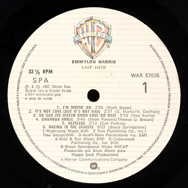 Emmylou Harris - Last Date | Warner Bros. Records (WAR 57035) - 3