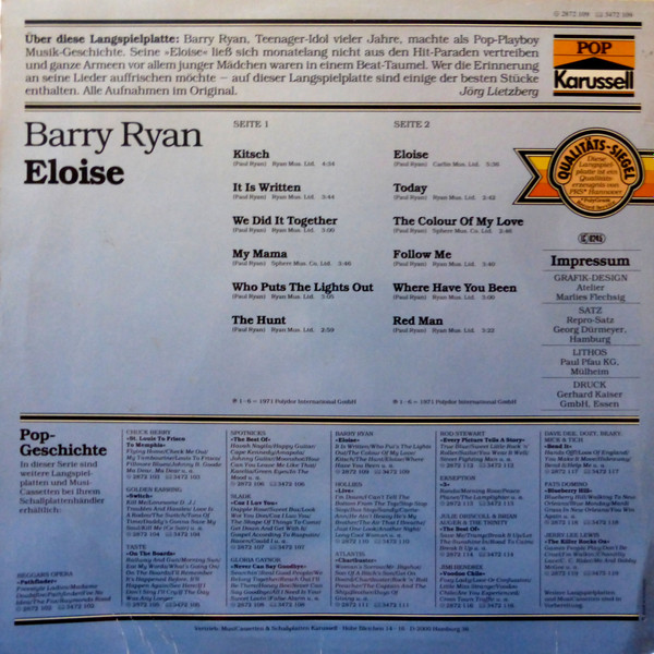 Barry Ryan - Eloise | Karussell (2872 109) - 2 Barry Ryan - Eloise | Karussell (2872 109) - 2