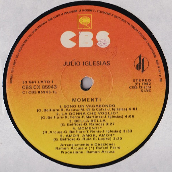 Julio Iglesias - Momenti | CBS (CX 85943) - 3 Julio Iglesias - Momenti | CBS (CX 85943) - 3
