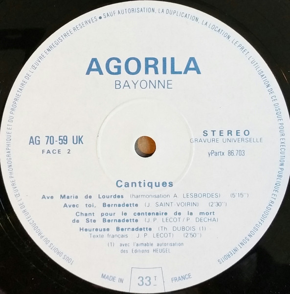Various - Bernadette De Lourdes | Agorila (AG 70-59 UK) - 4 Various - Bernadette De Lourdes | Agorila (AG 70-59 UK) - 4