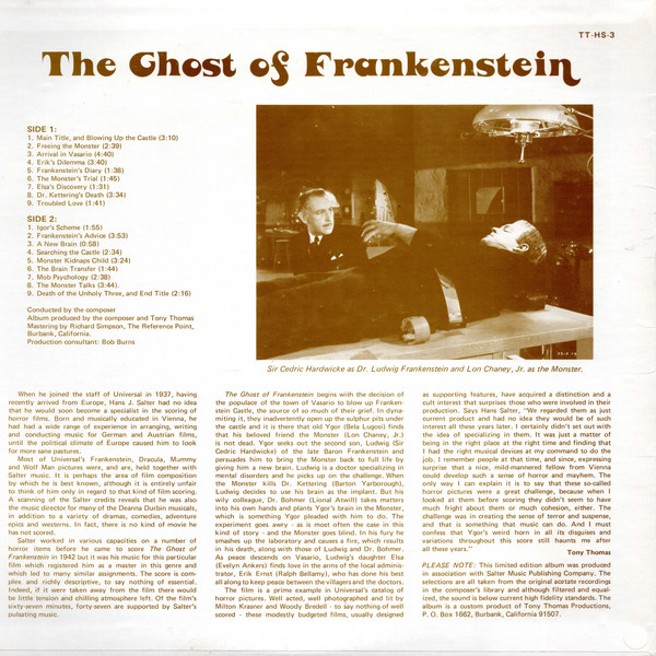 Hans J. Salter - Ghost Of Frankenstein (The Complete Classic Film Score) | Tony Thomas Productions (TT-HS-3) - 2 Hans J. Salter - Ghost Of Frankenstein (The Complete Classic Film Score) | Tony Thomas Productions (TT-HS-3) - 2