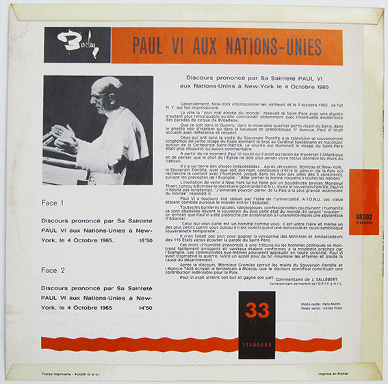 Pope Paul VI - Paul VI Aux Nations Unies | Barclay (88 002)