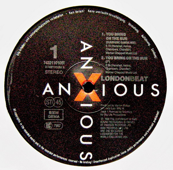 Londonbeat - You Bring On The Sun | Anxious Records (74321 10105-1) - 2