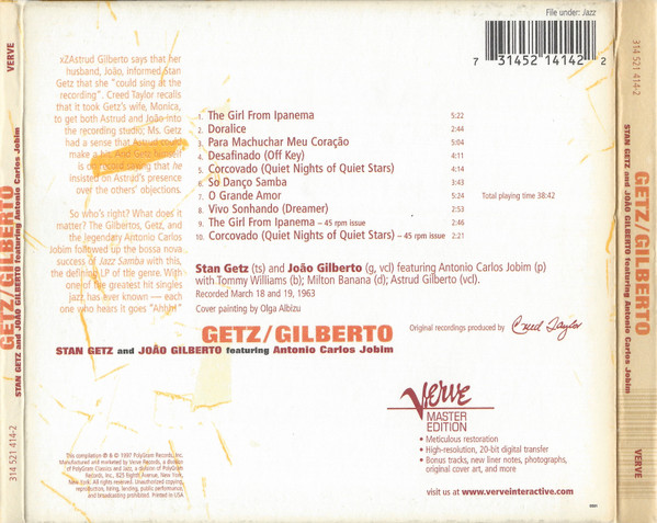 Stan Getz And João Gilberto Featuring Antonio Carlos Jobim - Getz / Gilberto [CD] | Verve Records (V6-8545) - 3