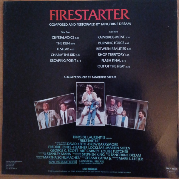 Tangerine Dream - Firestarter (Music From The Original Motion Picture Soundtrack) | MCA Records (MCF 3233) - 2
