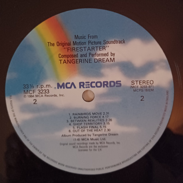 Tangerine Dream - Firestarter (Music From The Original Motion Picture Soundtrack) | MCA Records (MCF 3233) - 4