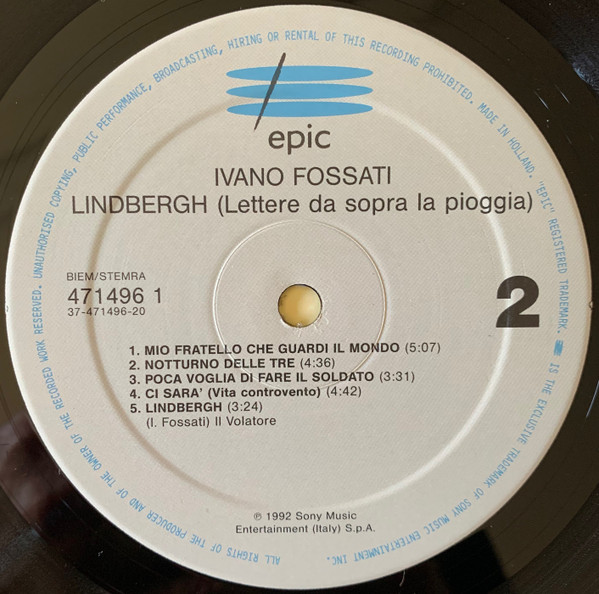 Ivano Fossati - Lindbergh Lettere Da Sopra La Pioggia | Epic (EPC 471496 1) - 4