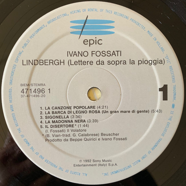 Ivano Fossati - Lindbergh Lettere Da Sopra La Pioggia | Epic (EPC 471496 1) - 3