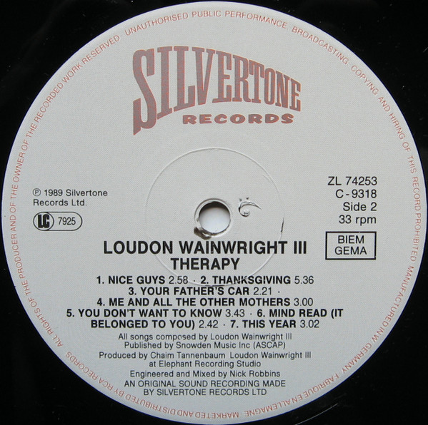 Loudon Wainwright III - Therapy | Silvertone Records (ZL74253) - main