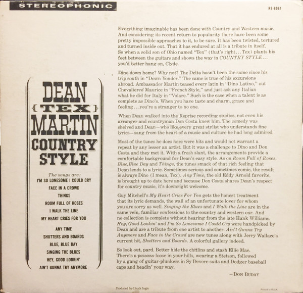 Dean Martin - Country Style | Reprise Records (R9-6061) - 2