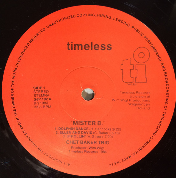 Chet Baker Trio - Mr. B | Timeless (SJP 192) - 4 Chet Baker Trio - Mr. B | Timeless (SJP 192) - 4