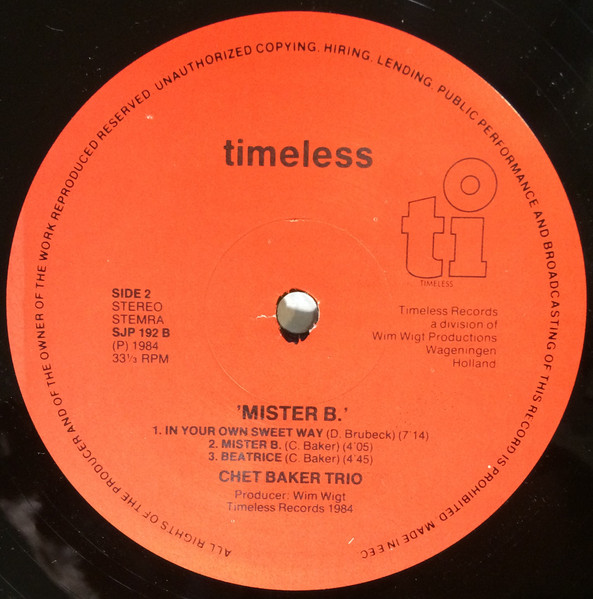 Chet Baker Trio - Mr. B | Timeless (SJP 192) - 3 Chet Baker Trio - Mr. B | Timeless (SJP 192) - 3