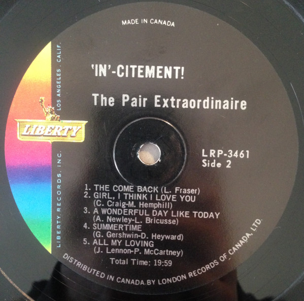 The Pair Extraordinaire - "In"-Citement! - The Pair Recorded Very Live | Liberty (LRP-3461) - 4