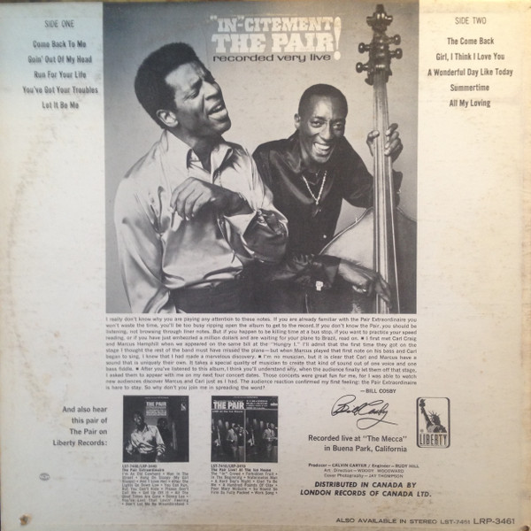 The Pair Extraordinaire - "In"-Citement! - The Pair Recorded Very Live | Liberty (LRP-3461) - 2