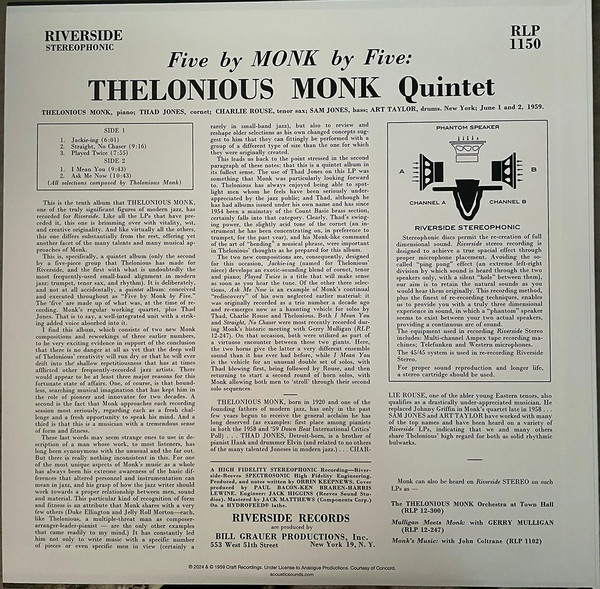 The Thelonious Monk Quintet - 5 By Monk By 5 | Riverside Records (RLP 1150) - 3