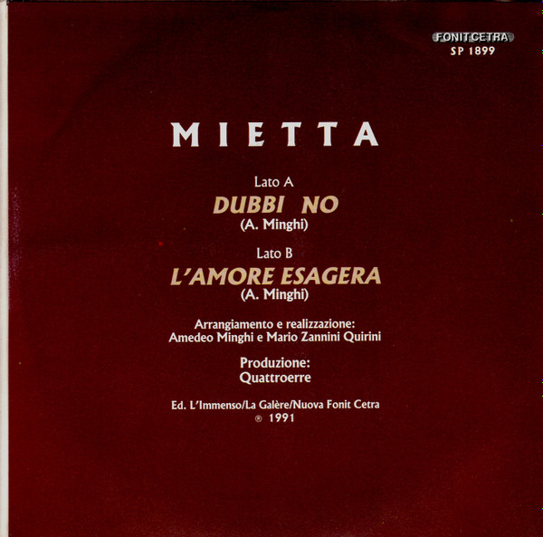 Mietta - Dubbi No | Fonit Cetra (SP 1899) - 2