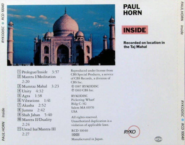 Paul Horn - Inside | Rykodisc (RCD 10040) - 2 Paul Horn - Inside | Rykodisc (RCD 10040) - 2