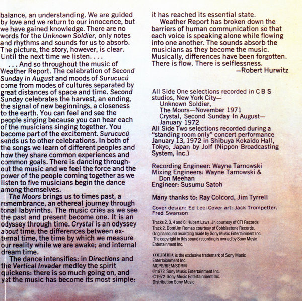 Weather Report - I Sing The Body Electric | Columbia (5128972) - 3